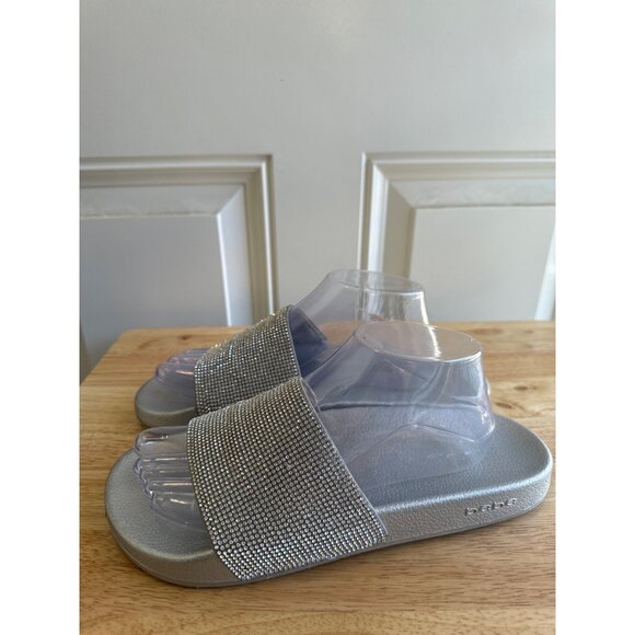 Bebe Women's Rhinestone Embellished Silver Slide Sandals Size 11 Sku 2984 - Picture 1 of 11